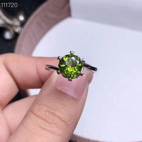 Attractive green Peridot gemstone Ring 925 sterling silver ring round natural gem ring six claws birthday Christmas gift