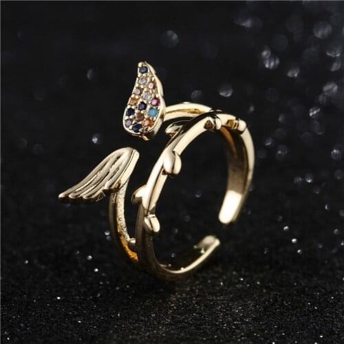 Unique Design Angel Flying Wing Shape Ring For Women Girl Gold Color AAA+ CZ Party Ring Femme Bijoux Birthday Gift