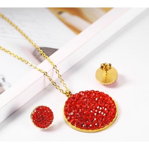 OUFEI Stainless Steel Jewelry Set Accessories Red Stone Necklaces Pendants decoration on the Neck Chain wholesale lots bulk
