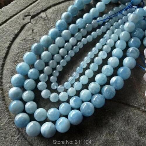 AA aquamarine blue round 6-12mm 15" for DIY jewelry making loose beads FPPJ wholesale beads nature gem stone