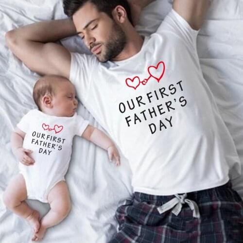 Summer Family Matching Shirt Father Son Baby Romper Outfits Our First Fathers Day Casual Cotton Family T-shirt Clothes