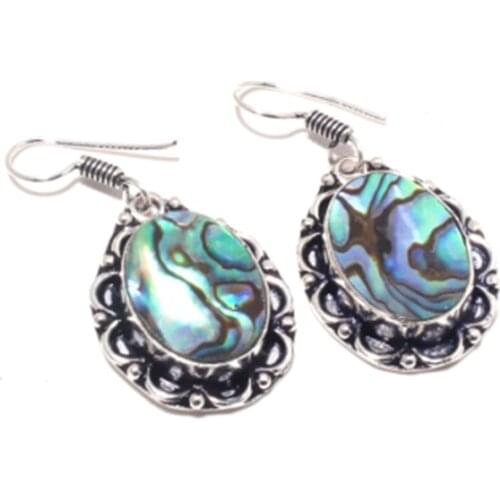Abalone Shell, Silver Overlay on Copper Earrings 42mm , FRE0100
