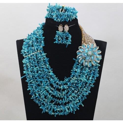 Fashion Seed Coral Beads Lady Jewelry Set Shinny Blue Coral Beads Wedding Jewelry Set Ceremony Gift Jewelry Free Shipping ABH179