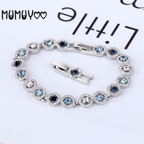 High quality fashion romantic charm blue and white crystal and square female bracelet