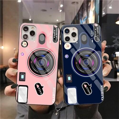 YJZFDYRM Fashion camera pattern Customer Phone Case Tempered Glass For iPhone 11 Pro XR XS MAX 8 X 7 6S 6 Plus SE 2020 case