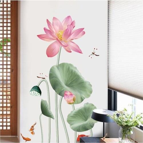 Lotus Wall Sticker 3D Wallpaper Flower Beauty Fridge Cover Stickers Living Room Bedroom Home Decoration Aesthetic for Teens Art