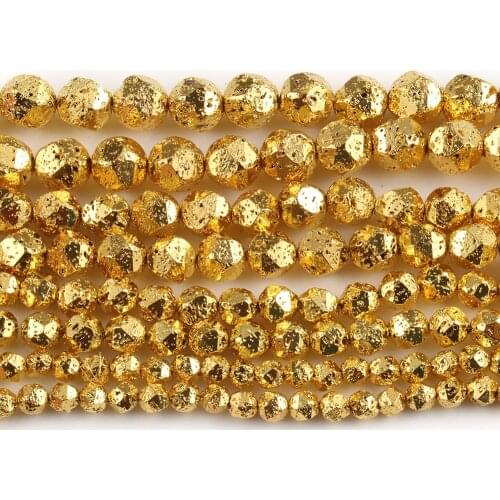 Natural Stone Gold Plated Volcanic Lava Faceted Beads for Needlework Jewelry Making Handmade Charm Bracelet Accessories 15