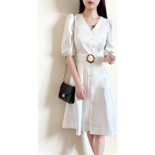 New Autumn Vintage Puff Sleeves Belted Cotton Dress UK Collections SiZE 0-5