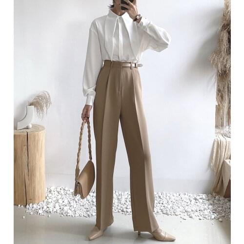 Obrix Female Casual Stylish Straight Pants High Waist Office Lady Streetwear Formal Fashion Trousers For Women