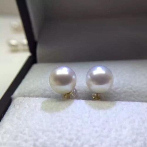 Charming pair AAA round 9-10mm south sea white pearl earring