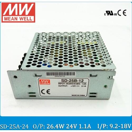 Original MEAN WELL converter SD-25A-24 Input 9.2~18VDC to Output 25W 1.1A 24VDC enclosed type converter