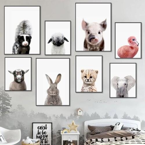 Sheep Pig Elephant Rabbit Flamingo Leopard Wall Art Canvas Painting Nordic Poster And Prints Wall Pictures Baby Kids Room Decor