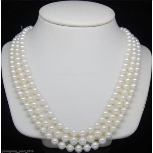 Women Gift Freshwater charm accessory shone> Triple Strand Fine 7-8mm AAA white pearl necklaces 16" 17" 18"