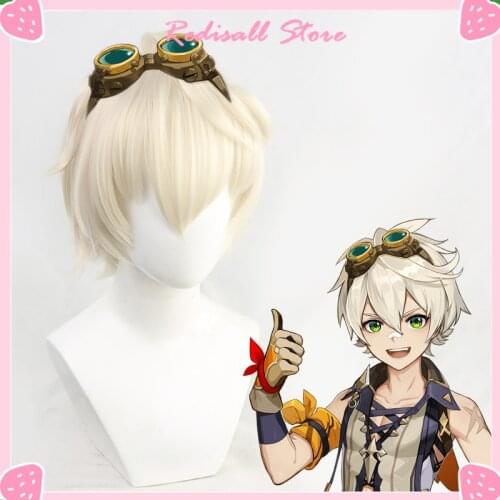 Bennett Wig Genshin Impact Cosplay Pale Blond Short Straight Beige Heat Resistant Hair Women Halloween