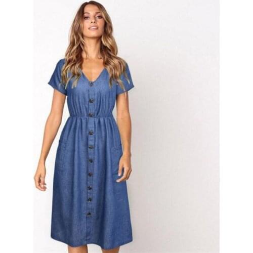 Summer Casual Dress Woman Short Sleeve Blue Female Vestido V-neck Vestido Feminino Woman Bandage Dresses