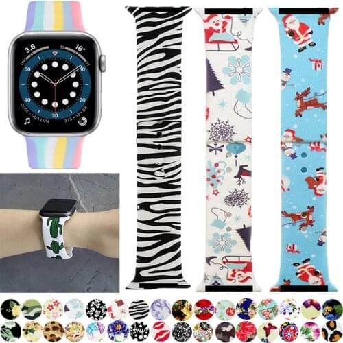 Silicone Strap for Apple Watch Series 6 SE 5 4 3 2 1 Printed Watch Band Bracelet for IWatch 38mm 40mm 42mm 44mm Watchband Loop