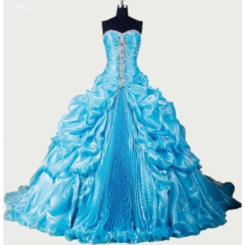 RSE280 High Quality Yiaibridal Crystal Beaded Organza Dropped Bubble Pick Up Skirt Debutante Gown Turquoise Quinceanera Dresses