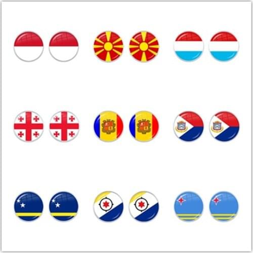 MCO,Macedonian, Luxembourg, Georgia, Andorra, Eilandgebied Sint Maarten,Curacao,Bonaire, Aruba Nation Flag Glass Stud Earrings