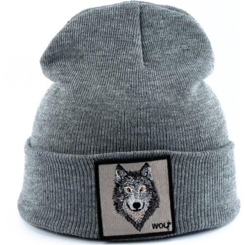 2020 New Fashion Mens Beanie Animal Wolf Embroidery Winter Hats Knitted Beanies For Men Streetwear Hip hop Skullies Bonnet