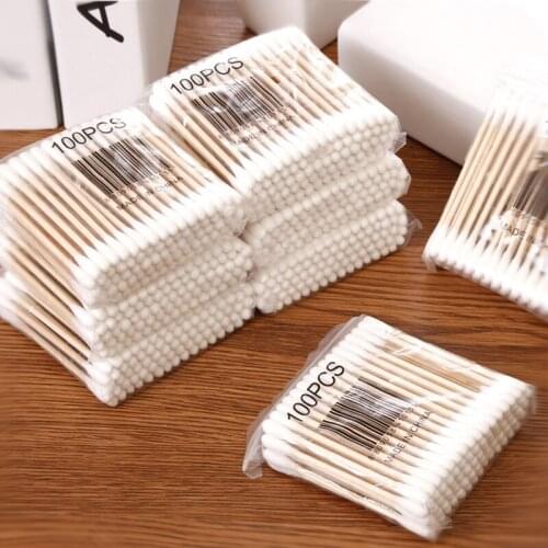 100pcs/ Pack Double Head Cotton Swab Baby Women Infant Cotton Buds Tip For Medical Wood Sticks Nose Ears Cleaning Health Care