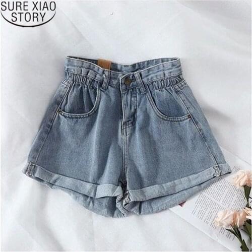 Vintage Light Blue Denim Shorts Jeans 2021 Fashion Casual Summer Summer Cotton Denim High Waist Loose Wide Leg Shorts 9739