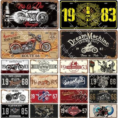 Motorcycle Vintage Metal Poster Retro Route 66 Motor Tin Signs Board Pub Bar Cafe Garage Decor 15x30cm