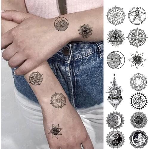 Waterproof Temporary Tattoo Sticker Triangular Line Geometric Pattern Totem Kids Wrist Tatto Human Body Art Transfer Tatoo Woemn