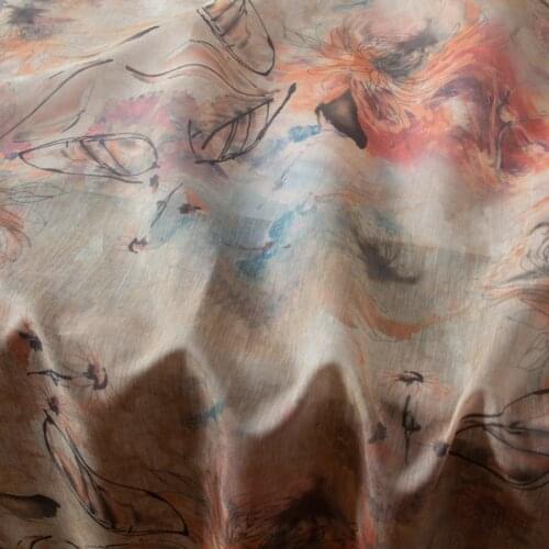 High quality silk cotton and hemp fabric Digital warm chrysanthemum printing tissu retro dress shirt clothing cheongsam sewing