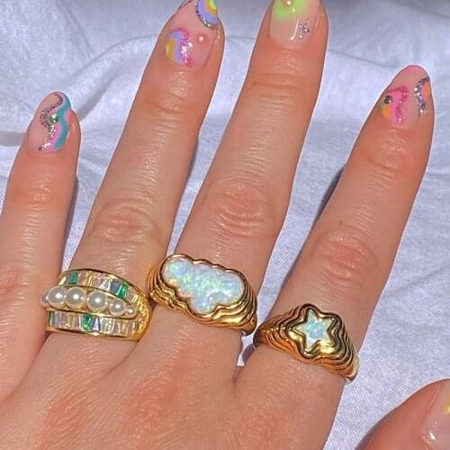 Y2K Jewelry Shiny Crystal Clouds Rings for Women 90s Style Aesthetic Punk Fashion Charms Vintage INS Rings Friends Gifts