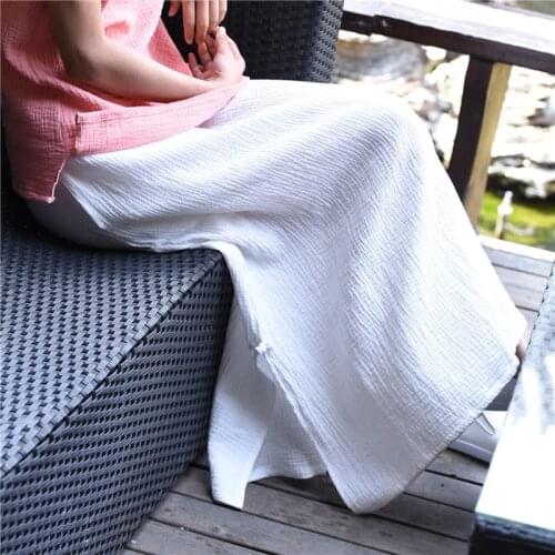 Cotton Linen Maxi Skirt Women Spring Summer Elastic Waist Vintage Solid Pleated Long Skirts Boho Beach Loose Casual Skirt