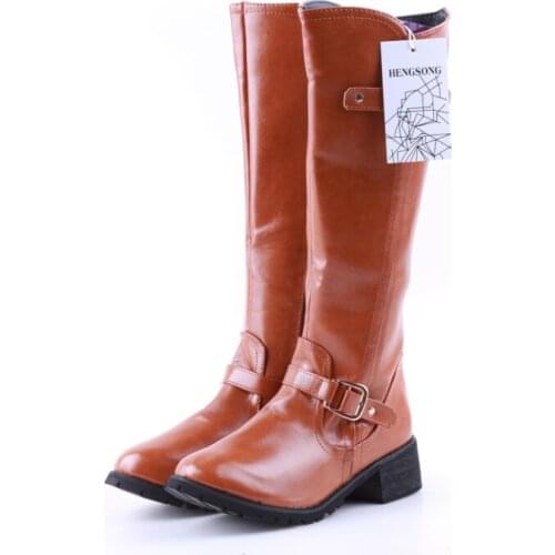 Thigh High Boots Brown Women Vintage leather Square Heel Zipper Knee Height Buckle Boot Keep Warm Round Toe Shoes British Style