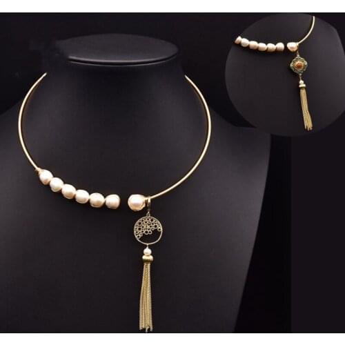 Choker Natural Freshwater Baroque Pearl Necklace Geometric Tassel Necklace Female Pendant Wedding Exquisite Gift Party Collar