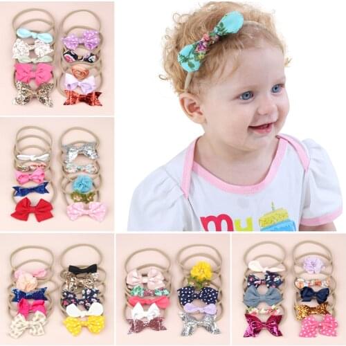 10pcs Childrens nylon rubber band headband baby elastic bow headband floral rabbit ears headband baby girl headbands