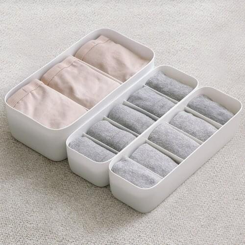 3/5 Grid Bedroom Wardrobe Socks Compartment Storage Box Plastic Bra Underwear Storage Container Desktop Organizer Box Household