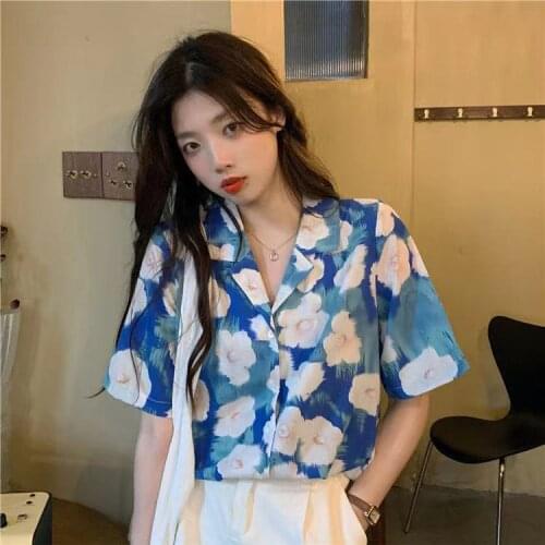 4 Sizes S-xl Vintage Floral Simple All Matach Fashion Basic Short Sleeve Women Top Simple College Wind Woman Shirts