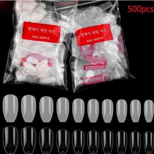 500pcs/bag Nail Art Tips Half Fake False Nail Art Artificial Acrylic Gel UV Manicure Set Clear/Natural Color DIY Full False