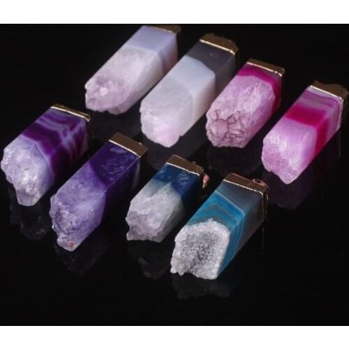 6pcs/lot Raw Gold Color Bezel Random Length Irregular Natural Stone Blue Agates Quartz Pendants Healing Geode Stones Beads Free