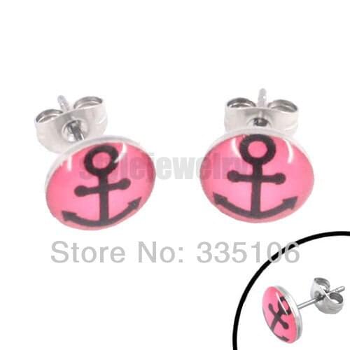 Free Shipping! Enamel Anchor Signet Earring Body Piercing Stainless Steel Jewelry Fashion Red Earring Studs SJE370025-3