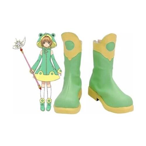 Card Captor Sakura Frog Sakura Cosplay Boots Customized Green Leather Shoes Comic-Con Cosplay Accessories Halloween Party Shoes
