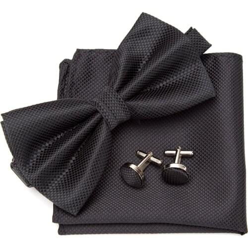 Men Bowtie Cravat Cufflinks 3Pcs Set Fashion Butterfly Party Wedding Bow Ties for Mens Candy Color Bowknot Handkerchief