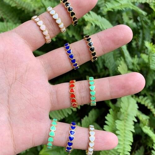 Ins Creative Gold Plated Enamel Love Heart Finger Ring For Women Girls Colorful Oil Drip Ring
