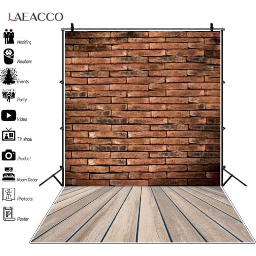 Laeacco Dark Brick Wall Wood Floor Photography Backdrops Food Pet Newborn Baby Portrait Photocall Backgrounds Photo Studio Props