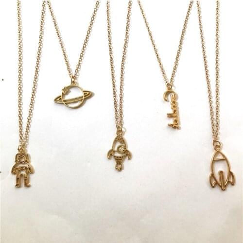 Goodluck rocket astronaut necklace metal spaceman choker chain pendant necklace fashion costume jewellery handmade boutique