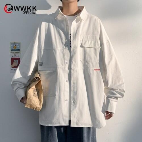 2021 WWKK mens wear Cotton Polo shirts spring new single breasted tops loose Korean style casual Lapel outerwear blouse new
