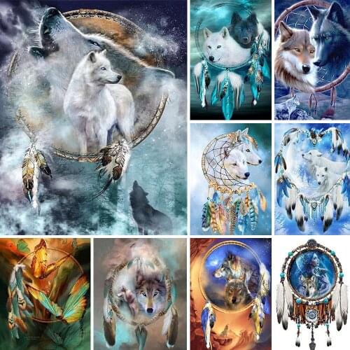 Dreamcatcher Wolf DIY Cross Stitch Embroidery 11CT Kits Needlework Set Printed Canvas Home Decoration New Design Wholesale
