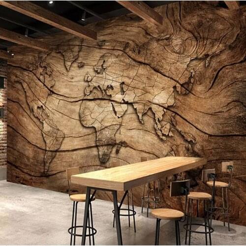 Custom 3D Wall Mural Wallpaper Retro Wood Grain World Map Wall Cloth Living Room Sofa TV Background Wall Home Decor 3D Fresco