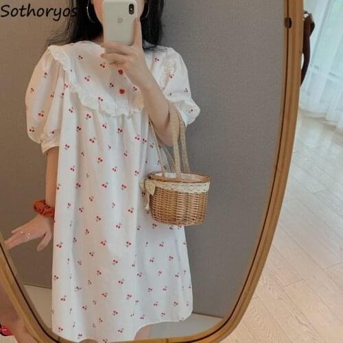 Nightgowns Women Sweet Soft Printed Home Wear Female Summer Dresses Simple Casual Cute Sleepwear Korean Style Breathable Lounge