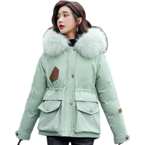 2021 New Women Jacket Parkas Winter Coats Fur Lining Warm Jackets Female Snow Wear Coat Fur Collar Outerwear Hooded Parka