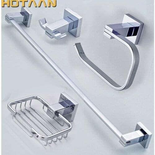 HOTAAN New stainless steel Bathroom Accessories Set,Robe hook,Paper Holder,Towel Bar,Towel ring bathroom sets, chrome HT811300B
