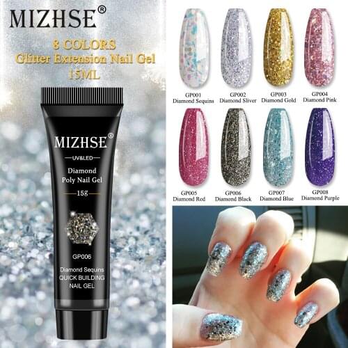 MIZHSE 15g Poly Nail Gel Glitter UV Sequins Gel For Nails Building Diamond Finger Nail Extention Semi Permanent Gel Polish